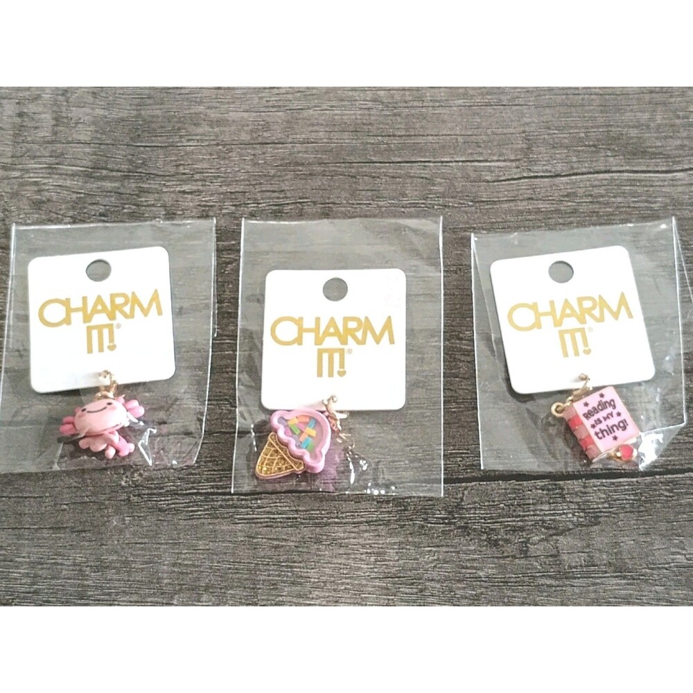 Charm It Ice Cream Cone Axolotl Book Reading Is My Thing Lot Of 3 Charms